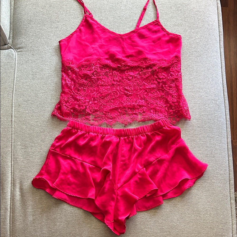 Adore Me Vibrant Pink Lace Pajama Set